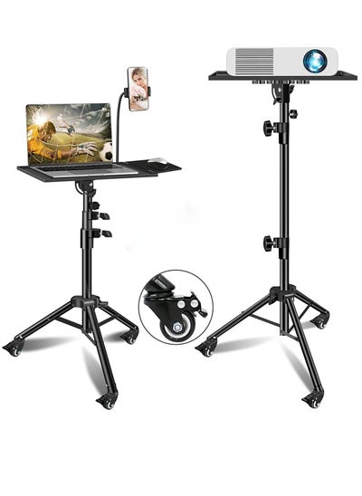 Buy Universal Workstation Projector Tripod Stand with Wheels, Phone Holder [Adjustable Height upto 61” Tiltable 180 Degrees] Rolling Laptop Desk Tripod For Stage, Studio in UAE