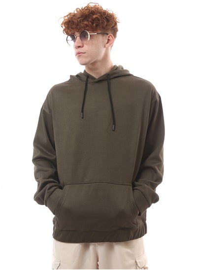 Buy Dark Olive Bird's Eye Relaxed Fit Hoodie in Egypt