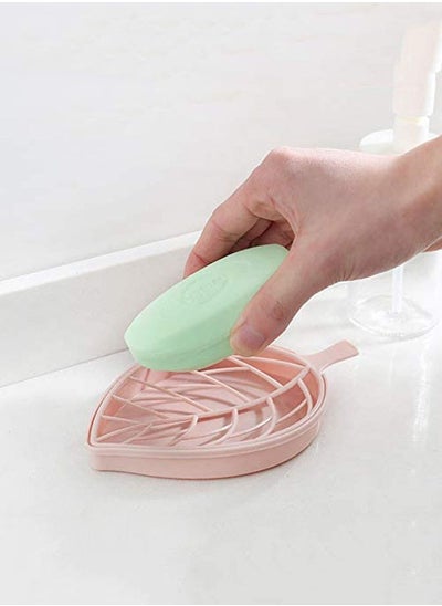 Buy Leaf-Shaped Shower Soap bar Holder with Draining Tray,Fashionable Soap Dishes for Bathroom Shower Kitchen Counter Sink Pink in Saudi Arabia