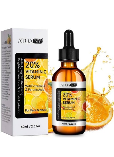 اشتري 60ml 20% Vitamin C Serum with Vitamin E and Ferulic Acid Serum for Face and Neck Boost Skin Collagen Hydrate and Plump Skin Reduce Fine Lines Anti Aging and Wrinkle Facial Serum في الامارات