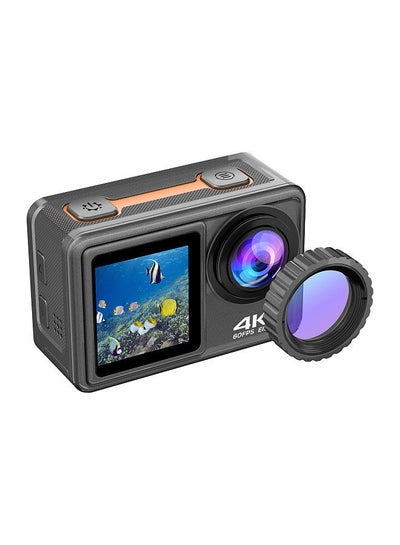 اشتري 4K 24MP Dual Screen Sport Camera DV Camcorder 2.0 Inch Screen 170° Wide Angle EIS 40m Waterproof WiFi with Macro Lens Remote Control for Outdoor Sports في الامارات
