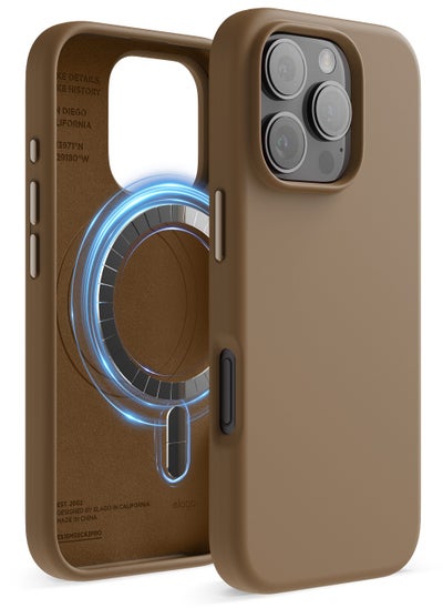 Buy Magnetic Liquid Silicone for iPhone 16 PRO Case Cover Compatible with MagSafe Shockproof - Brown in Saudi Arabia