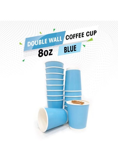 Buy Disposable Double Wall Blue Coffee Cups 8 Ounce Coffee Cups To Go 25 pack Paper Coffee Cups and Designs Recyclable Hot Coffee Cups. in UAE