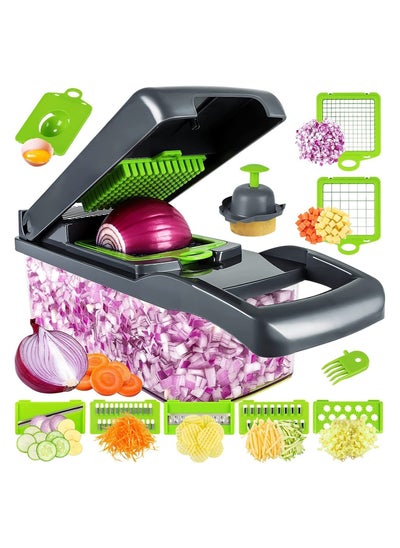 اشتري Vegetable Chopper, Pro Onion Chopper, Multifunctional 13 in 1 Food Chopper, Kitchen Vegetable Slicer Dicer Cutter, Veggie Chopper With 8 Blades, Carrot and Garlic Chopper. في الامارات