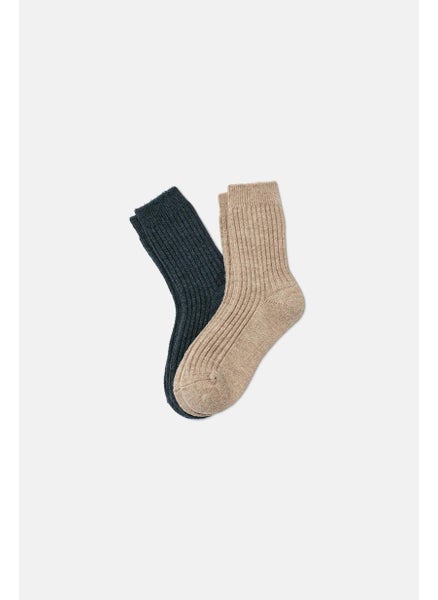 اشتري Men 2 Pairs Ribbed Socks, Blue and Tan في السعودية