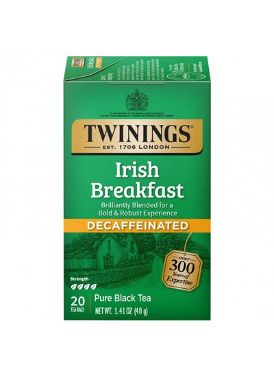 Buy Twinings Irish Breakfast Tea, Decaffeinated - Bold and Flavourful Decaf Black Tea Bags Individually Wrapped, 20 Count in UAE