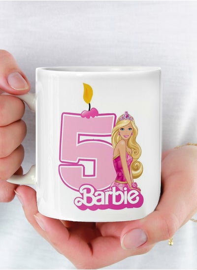 Buy Barbie 5th Birthday Mug Ceramic Tea and Coffee Mug with Handle Multicolour 11Oz in Saudi Arabia