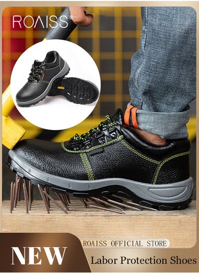 Buy Anti-Smash Safety Shoes for Men Lightweight Steel Round Toe Sneakers for Outdoors Work or Heavy Work Comfortable and Breathable Safety Toe Adjustable Lace-Up Cowhide Sports Shoes in Saudi Arabia