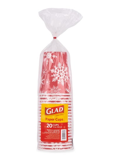 Buy Glad Everyday Disposable Paper Cups with Holiday Red Snowflake Design 12 Ounces 20 Count in UAE