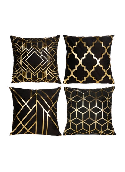 Buy Black and Gold Cushion Covers Pack of 4 Geometric Pillow Cases Square Decorative Throw for Sofa Couch Outdoor 45x45cm in UAE