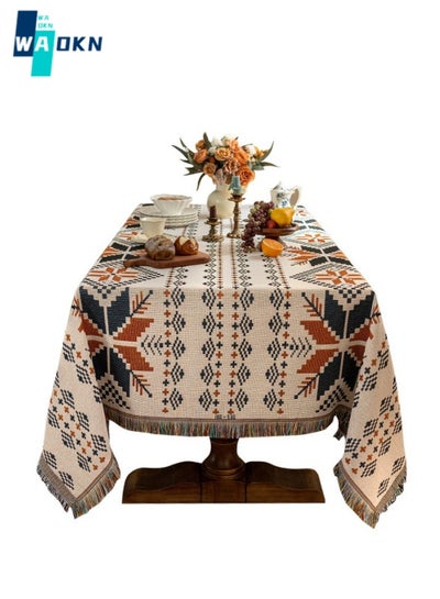 Buy Bohemian Cotton Tablecloth, Romantic Art Top, Wrinkle-free and Dustproof Table Top, Table Decoration for Kitchen, Dining Room, Indoor and Outdoor (130 x 180cm) in UAE