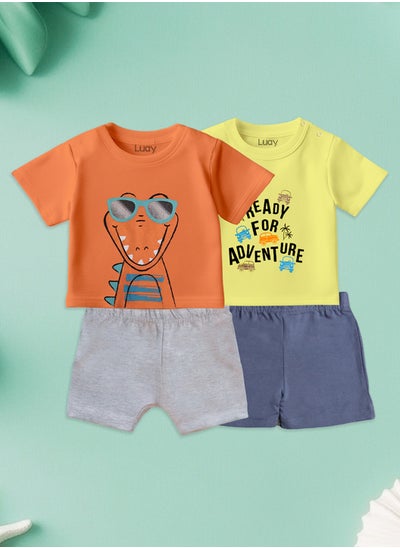 Buy LUAY 100% Organic Cotton Baby Boy & Girls Clothing Set Short Sleeve Kids Clothes Boys & Girls Toddler Short Set Cute Animal Print Combo Pack Of 2 Top and Shorts Outfit For New born in UAE