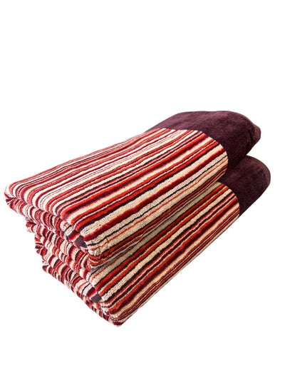 Buy 02 Piece Bath Towel Set - 500 GSM 100% Cotton Terry - 02 Beach Towels - Quick Dry - Super Absorbent 70 x 140 cm in Saudi Arabia