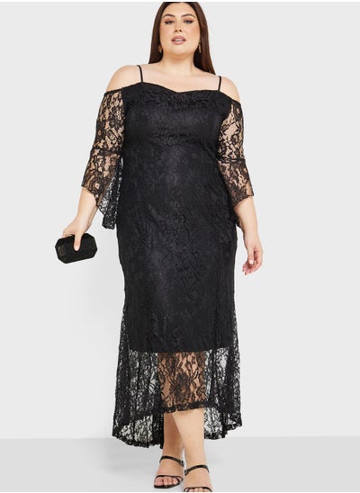 Buy Cold Shoulder Lace Detail Dress in Saudi Arabia