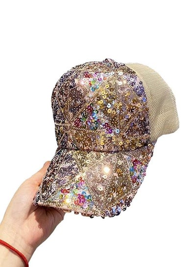 اشتري قبعات البيسبول النسائية ، قبعة شبكية قابلة للتنفس مزينة بالترتر ملونة قابلة للتعديل لممارسة رياضة الجولف في الامارات