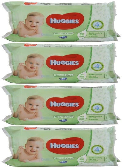 اشتري Huggies Baby Wipes Natural Care with Aloe Vera, 56 Count (Pack of 4) في الامارات