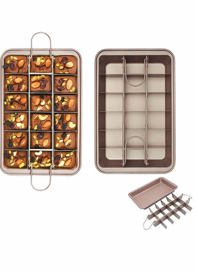 اشتري Brownie Cake Pan Non Stick With Dividers 18 Pre slice Baking Tray Slice Solutions Bakeware Square with Built in Slicer Carbon Steel for Oven 12*8*2 In في الامارات