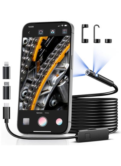 Buy Dual Lens Endoscope, 1920x1440P HD Dual Lens Waterproof Industrial Inspection Camera with 8+1 Adjustable LED Lights, 16.5FT/5M Semi-Rigid Cable, Compatible with Android, iPhone, iPad in Saudi Arabia