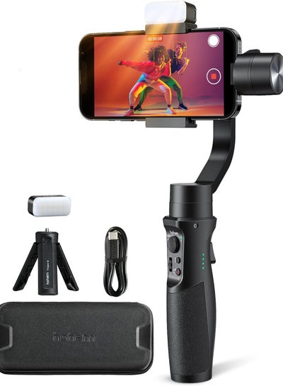 اشتري iSteady Mobile+ Kit Gimbal Stabilizer للهواتف الذكية، انحراف هاتف ثلاثي المحاور مع ضوء ملء، وضع زاوية واسعة للغاية، بداية 600 درجة، مثبت مدونة فيديو YouTube لأجهزة Android وiPhone 15,14,13 PRO Max في الامارات
