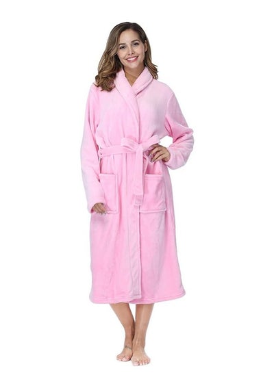 اشتري Womens Bathrobe Ladies Fleece Plush Warm Long Robes Fleece Nightgown Sleepwear, Size:L/XL/XXL, Pink في السعودية