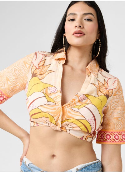 Buy Floral Print Crop Shirt in Saudi Arabia