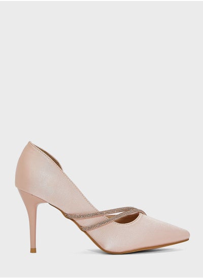 Buy Diamante Double Strap Satin Pointed Pump in Saudi Arabia