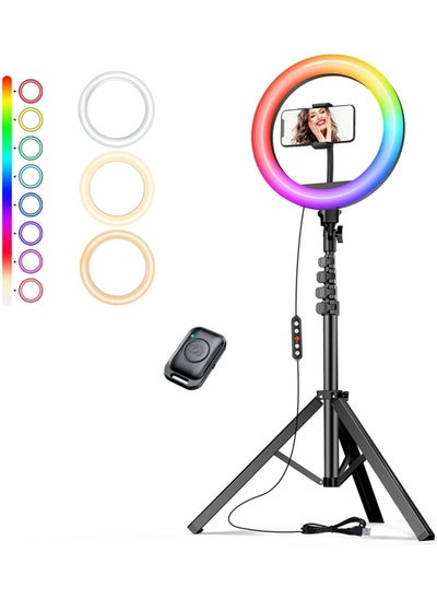 Buy 12'' RGB Ring Light with Stand and Phone Holder - TODI Selfie Ring Light with Tripod Stand for Makeup/Photography/YouTube Video/Vlog/TikTok/Live Stream, Led Ring Light Compatible with iPhone & Android in UAE