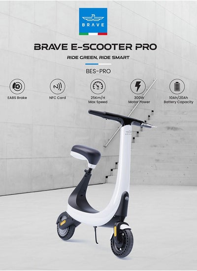 Buy Brave Electric Scooter PRO With Dual Suspension And Full Twist Throttle, Max Speed 25Km/h And Range Upto 70Km On Single Charge | BES-PRO - White in Saudi Arabia