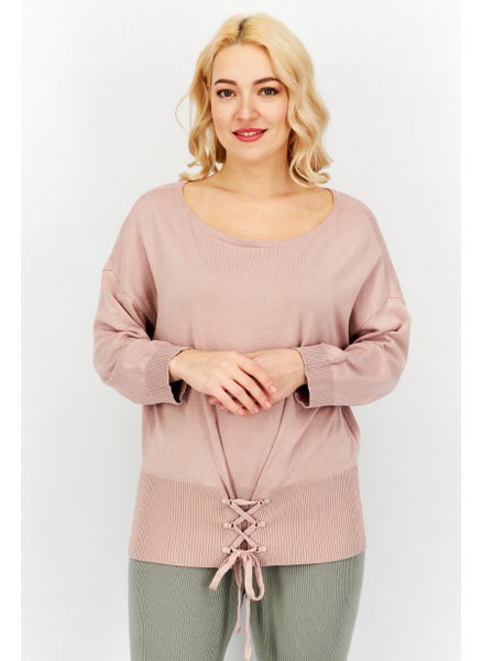 Buy Women Round Neck Long Sleeve Plain Top, Fawn Pink in UAE