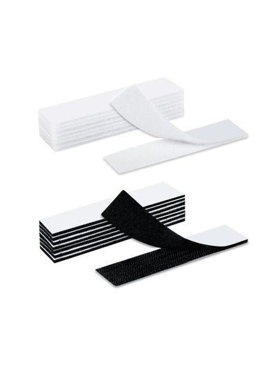 Buy Hook and Loop Strips with Adhesive,Industrial Strength Sticky Back | 1 x 4 Inch 16 Sets | Heavy Duty Double-Sided Fasten Mounting Tape (Black+White) in UAE