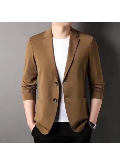 Buy Fashion Business Casual Blazer Autumn 2024 Slim Fit Mens Suit Jacket Brown in UAE