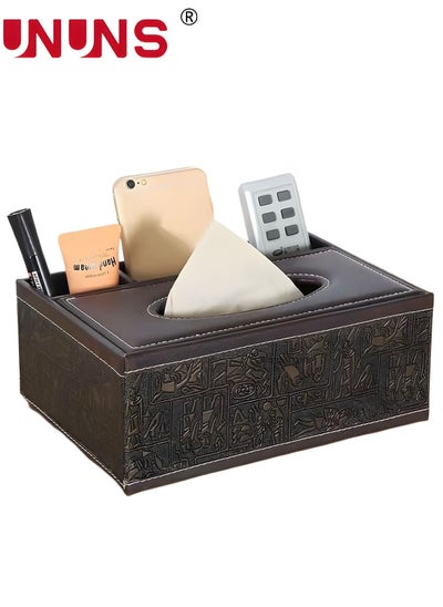 Buy Multifunctional Tissue Box Cover Holder,PU Leather Nightstand Organizer For Bathroom Vanity Countertops Decor,Napkin Dryer Dispenser,3-Compartments,Tissue Desk Organizer For Home Office Car in UAE