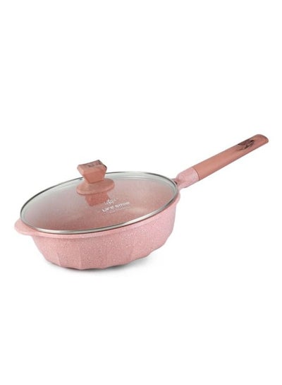 Buy Deep Frying Pan With Lid - Multi Layer Granite Coating French Deep Fry Pan | Multiple Hob Compatibility | Heat-Resistant Handle | Induction bottom 28 CM (4.2 Liter), Pink in UAE