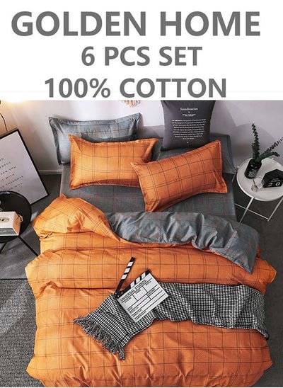 Buy 6-Piece Single Size Cotton Printed Combination Duvet Cover Set Includes 1xFitted Bedsheet 120x200+30cm, 1xDuvet/Bed Cover 160x210 cm, 2xPillowcase 55x80cm, 2xCushion Case 45x70cm Multicolour in UAE