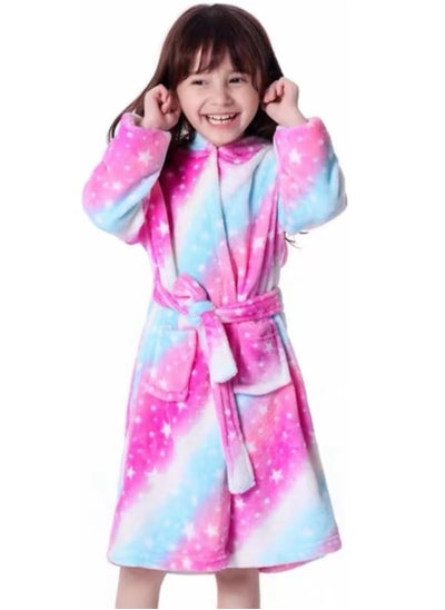 اشتري Baby Girls Unicorn Design Bathrobes Hooded Nightgown Soft Fluffy Bathrobes Sleepwear For Baby Girls(6Y-7Y) في الامارات