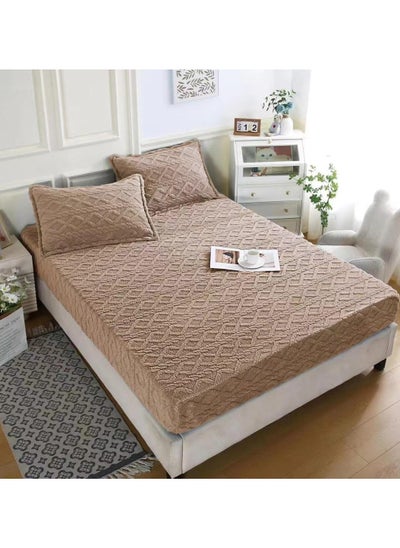 Buy Bed Sheet Set Made Of Faux Fur, Soft Double Size Bed Sheet with Pillowcases Set, 200*200 cm Brown in Saudi Arabia