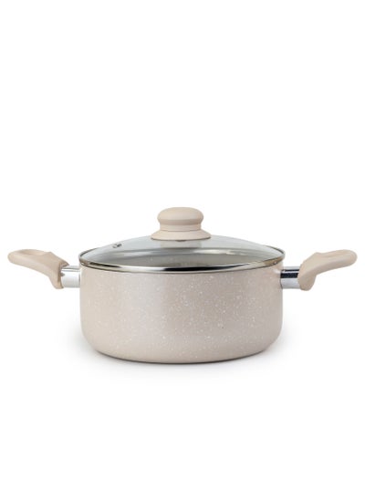 Buy Oak Casserole with Lid and Marble Coating, Soft Touch Handle Stew Pot Suitable for Gas Electric Induction and Ceramic Stove Dutch Oven - 20cm – Cream in UAE