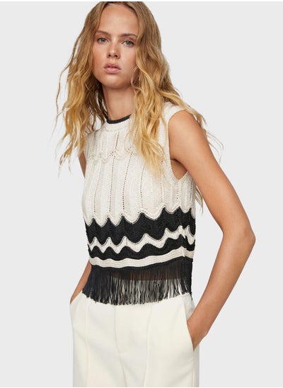 اشتري Fringe Hem Color Block Crop Top في الامارات