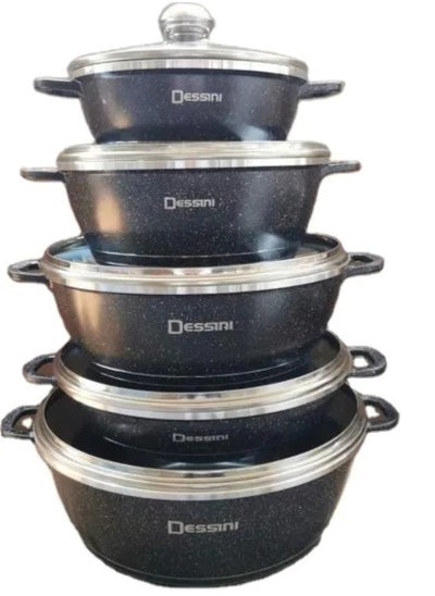 Buy 10 Pcs Non Stick Cooking Pots Aluminum Cookware Set with Glass Lid in UAE