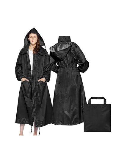 اشتري Rain Coats for Women, Long Waterproof Coat Windproof Raincoat Lightweight Poncho Quick Dry Long Rain Jacket Hooded Raincoat for Women, Free Size(Black) في الامارات