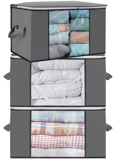 Buy 3 Pack Clothes Storage Bag Large Capacity Under Bed Storage Organizer with Reinforced Handle Foldable Thick Fabric Storage Containers for Comforters Blankets Bedding in UAE