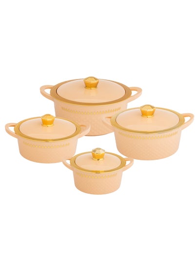 Buy Hotpot Set of 4 pieces Inner Stainless Steel beige with gold in Saudi Arabia