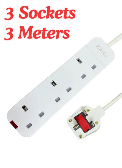 Buy 3m UK Extension Cord with 3 Power Socket, 3 Way Power Strip, Extension Lead 3 meter - White Electricity connection with 3 outlets, 3 meters long, in Saudi Arabia