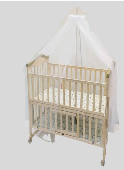 Buy A portable folding baby bed in attractive beige wood color. It features a mesh cover that allows for good ventilation and clear visibility of the child. in Saudi Arabia