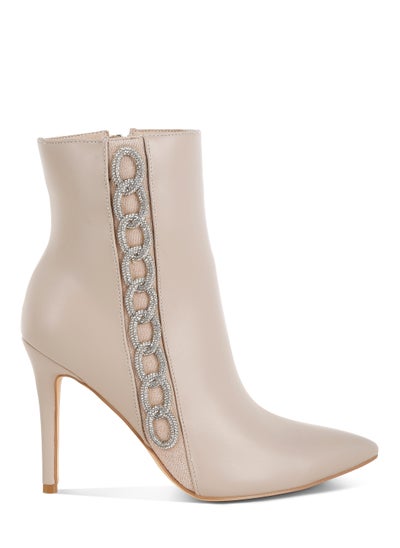 Buy Rhinestones Chain Detail Boots in Beige in UAE