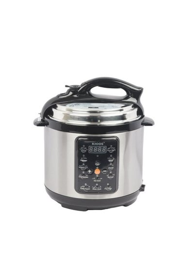 Buy Electric Pressure Cooker with a Defrosting Grid, the outer body is made of stainless steel, the inner pot is made of aluminum, black/silver in Saudi Arabia