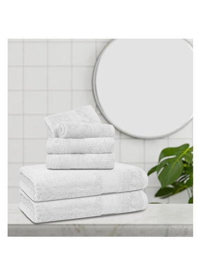 اشتري 6 pc Luxury Home Linen, 100% Premium Cotton, 550 gsm, High Quality Weaving, Durable, Soft and Absorbent,  2 Bath Towel 70x140cm, 4 Hand Towel 40x70cm, White, Made in Pakistan في الامارات