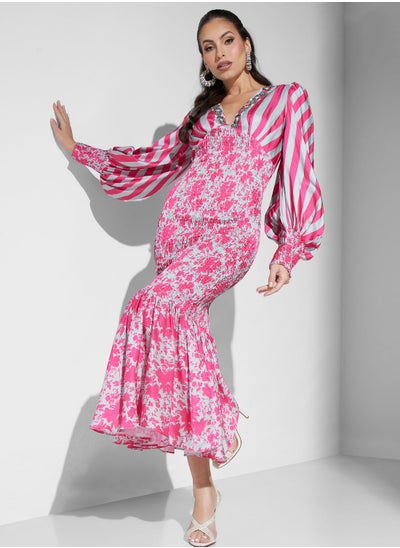 Buy Balloon Sleeve Tiered Hem Dress in Saudi Arabia