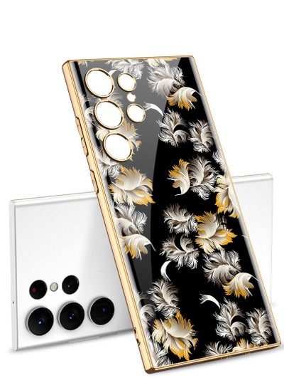 Buy SHIELD EGYPT Compatible With Samsung Galaxy S24 Ultra Case Glass With 3D Flowers Prints Gold Frame (Black) in Egypt