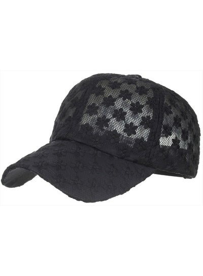 اشتري Women's Lace Small Flower Baseball Caps Adjustable Hollow Lace Hat Summer Cap Visor Cap (Black) في الامارات